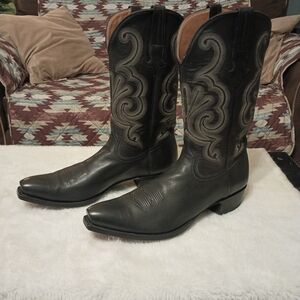 Elegant ML Leddy Black Calfskin Western Cowboy Boots Size 14.5 B